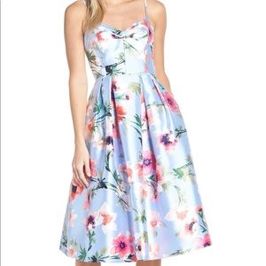 Eliza J Floral Print Satin Cocktail Dress
